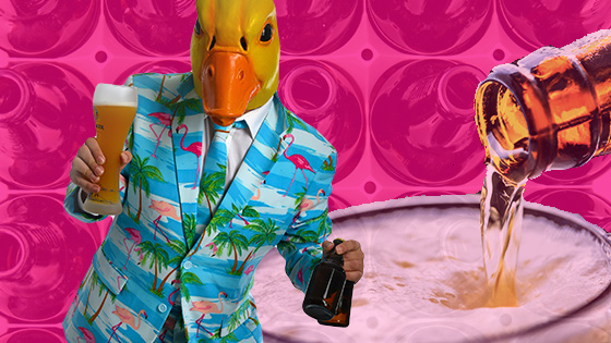 Ingo ohne Flamingo trinkt schnell, damit es wieder Leergut für Nachschub gibt